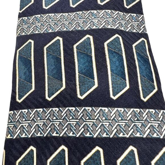 Savile Row 100% Silk Made in USA Tie Multi patterned Blue Black and White - Picture 4 of 7